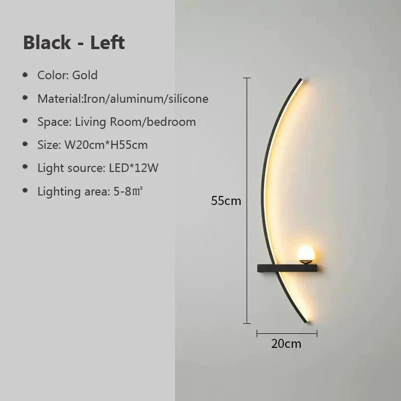 Modern LED Wall Lamp – Minimalist Art Design for Bedroom, Living Room, and Bathroom, Gold/Black - Domotech Services