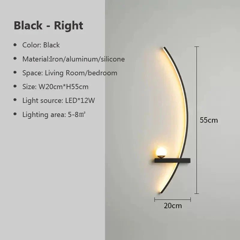 Modern LED Wall Lamp – Minimalist Art Design for Bedroom, Living Room, and Bathroom, Gold/Black - Domotech Services