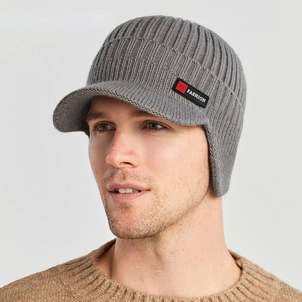 New Winter Men'S Hat – Outdoor Ear Protection Warm Knitted Cap with Windproof Visor, Thick Bicycle Scarf Cap for Men - Domotech Services