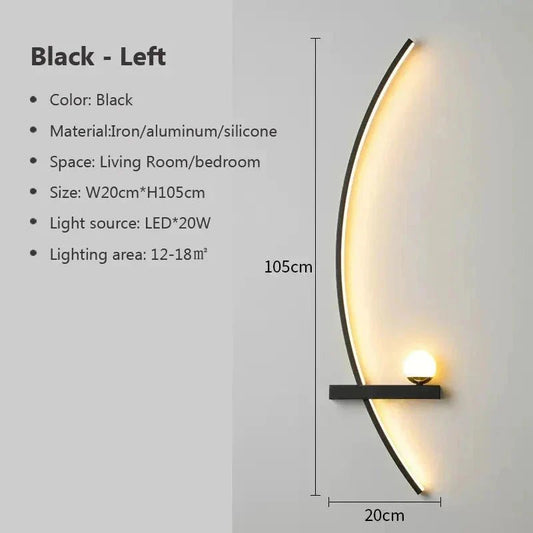 Modern LED Wall Lamp – Minimalist Art Design for Bedroom, Living Room, and Bathroom, Gold/Black - Domotech Services