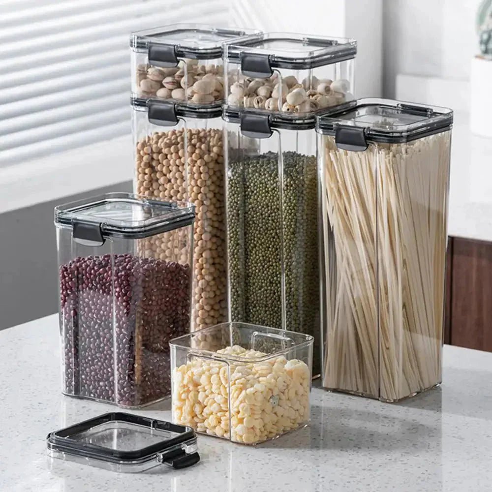 Multipurpose Food Storage Containers Set - Clear Jars with Lids for Cereal, Candy, and Dry Goods - Domotech Services