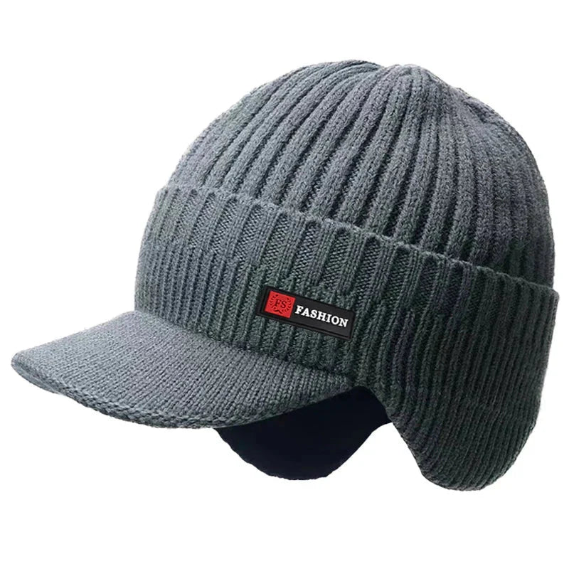 New Winter Men'S Hat – Outdoor Ear Protection Warm Knitted Cap with Windproof Visor, Thick Bicycle Scarf Cap for Men - Domotech Services