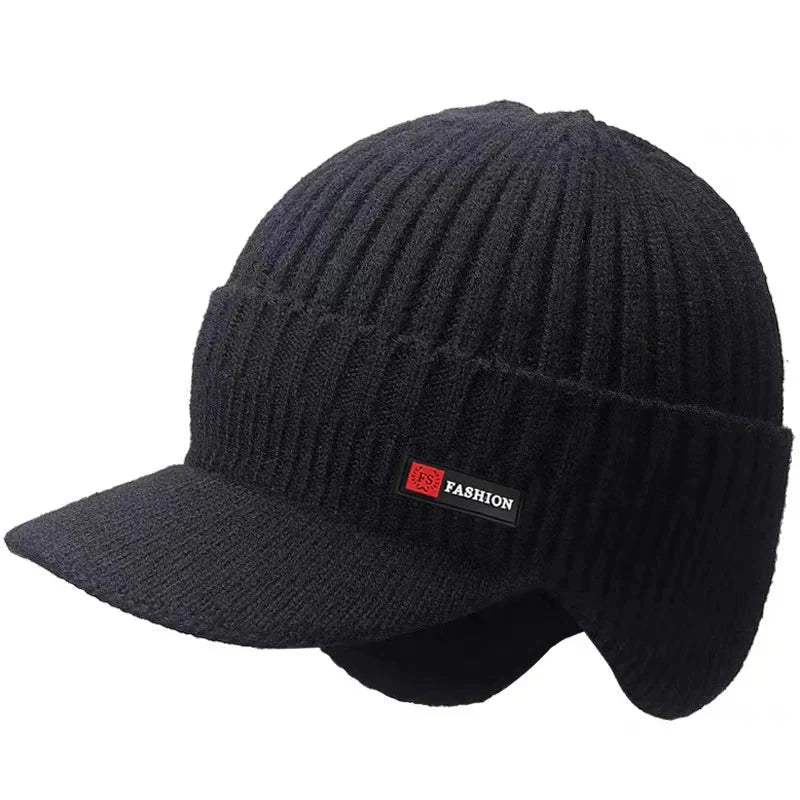 New Winter Men'S Hat – Outdoor Ear Protection Warm Knitted Cap with Windproof Visor, Thick Bicycle Scarf Cap for Men - Domotech Services